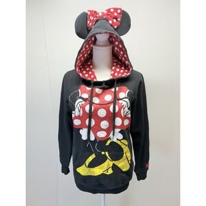 Disney Parks Women's Size Medium Minnie Mouse Hooded Sweatshirt Ears‎ Bow Black